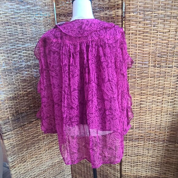 Soft Surroundings Chiffon Top NWT Dark Pink Sheer Lined SZ M High-Low Hem Ruffle - Picture 5 of 8